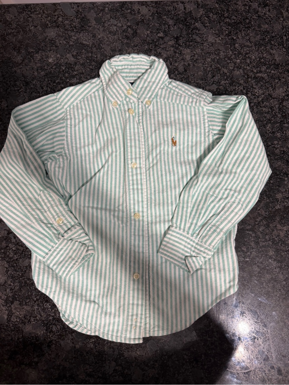 Ralph Lauren Green and White Striped Button-Down Shirt